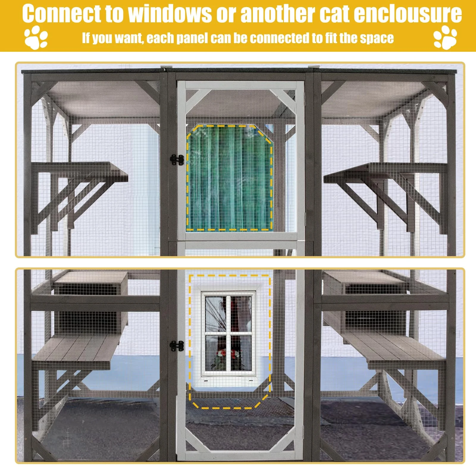 Gowoodhut PET15 Catio Cat Enclosures Outdoor Wooden Weatherproof Cat House with Multi Platforms - Image 7