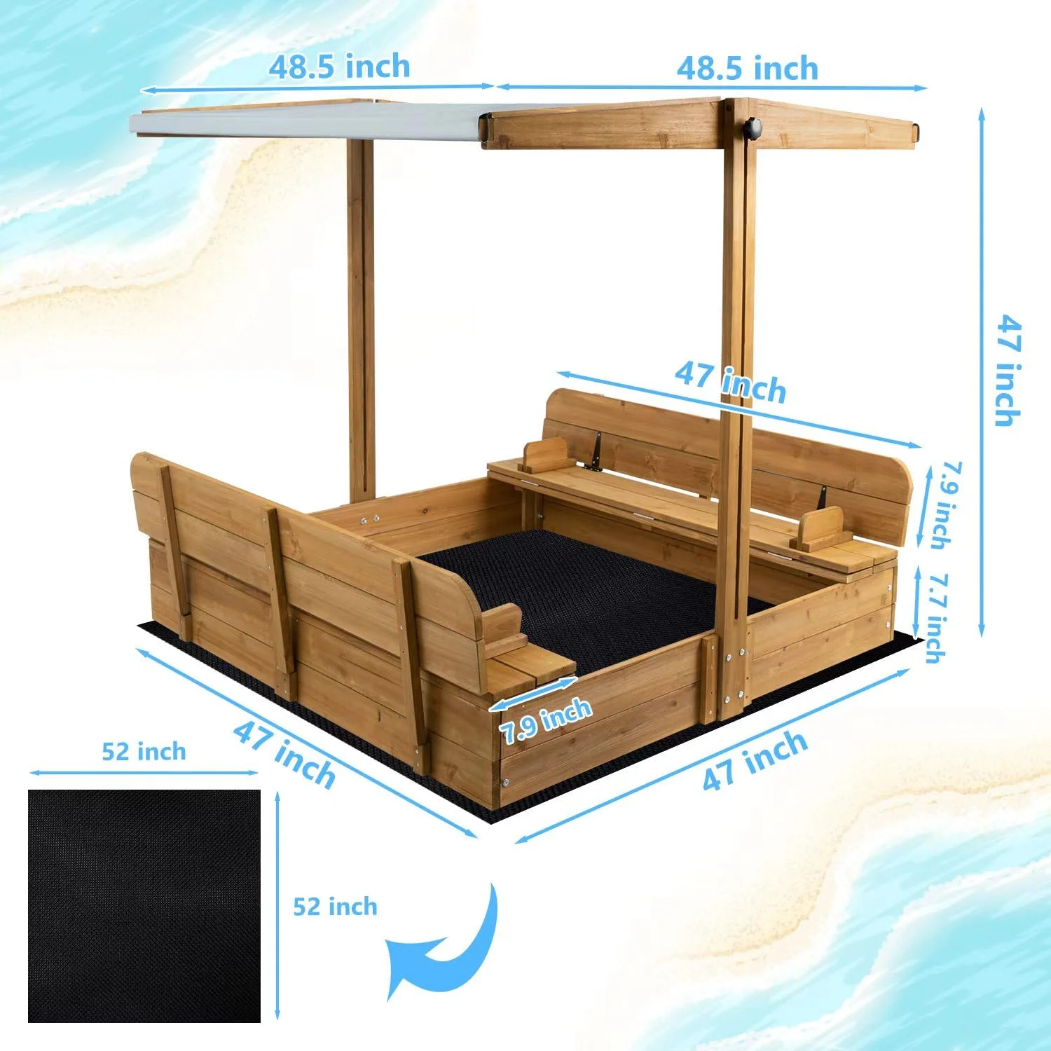 Gowoodhut GF01 Wooden Sandbox with Lid Outdoor Sand Box with Adjustable Height Roof for Kids - Image 7