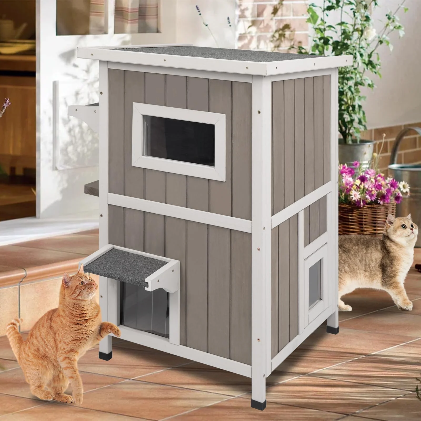 Gowoodhut PET20 Outdoor Cat House, 2-Story Feral Cat House with Escape Doors for Outside, Weatherproof - Image 7