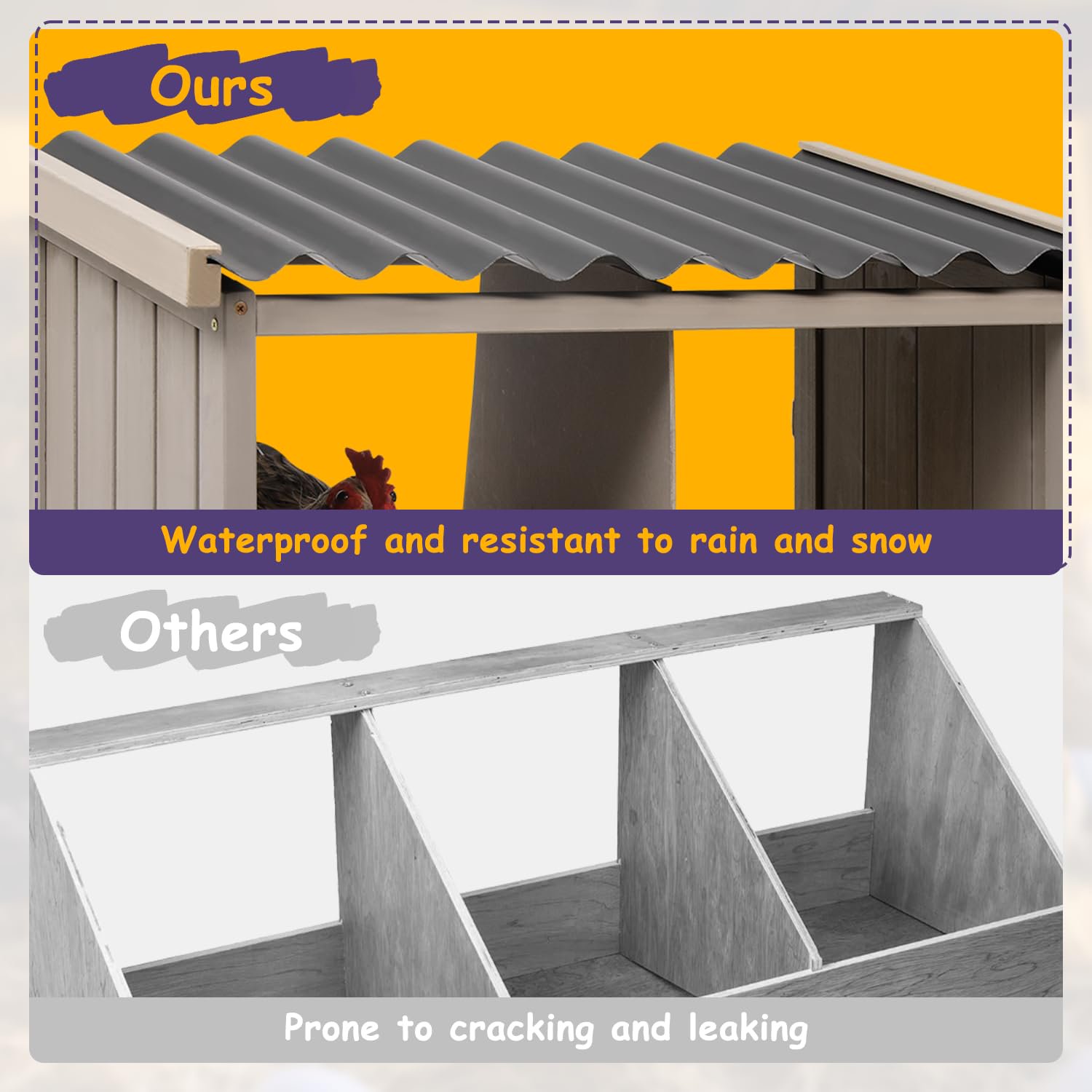 Gowoodhut PET55 Chicken Nesting Box, 2 Compartments Wooden Chicken Coop, Wall-Mounted Nesting Boxes - Image 7