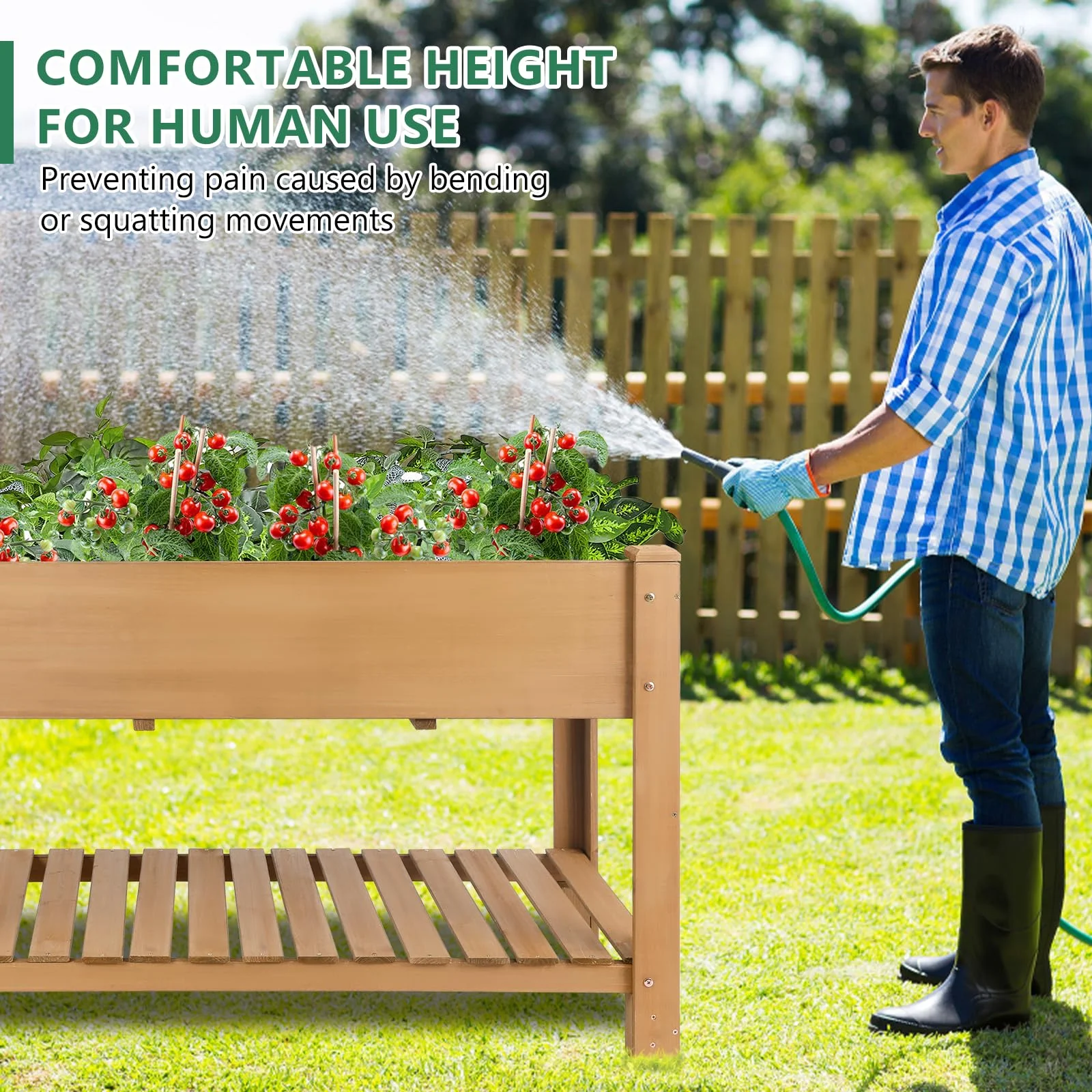 Gowoodhut GF29 Raised Garden Beds With Legs, Outdoor Wood Elevated Garden Box With L-Connection Tabs,Leg Reinforcement,Storage Shelf, 46.7 x23.1 x 29.7IN - Image 8