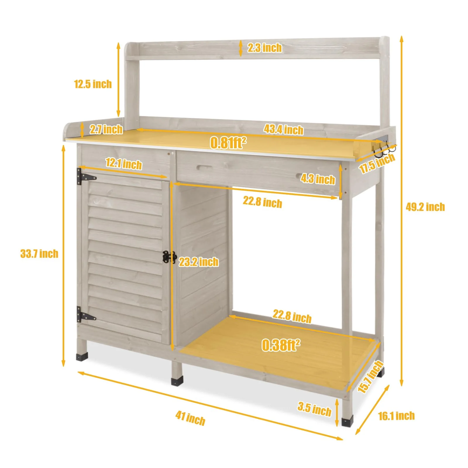 Gowoodhut GF10 Outdoor Garden Potting Bench Table,41" L Wooden Potting Table Work Bench for Horticulture gray - Image 8