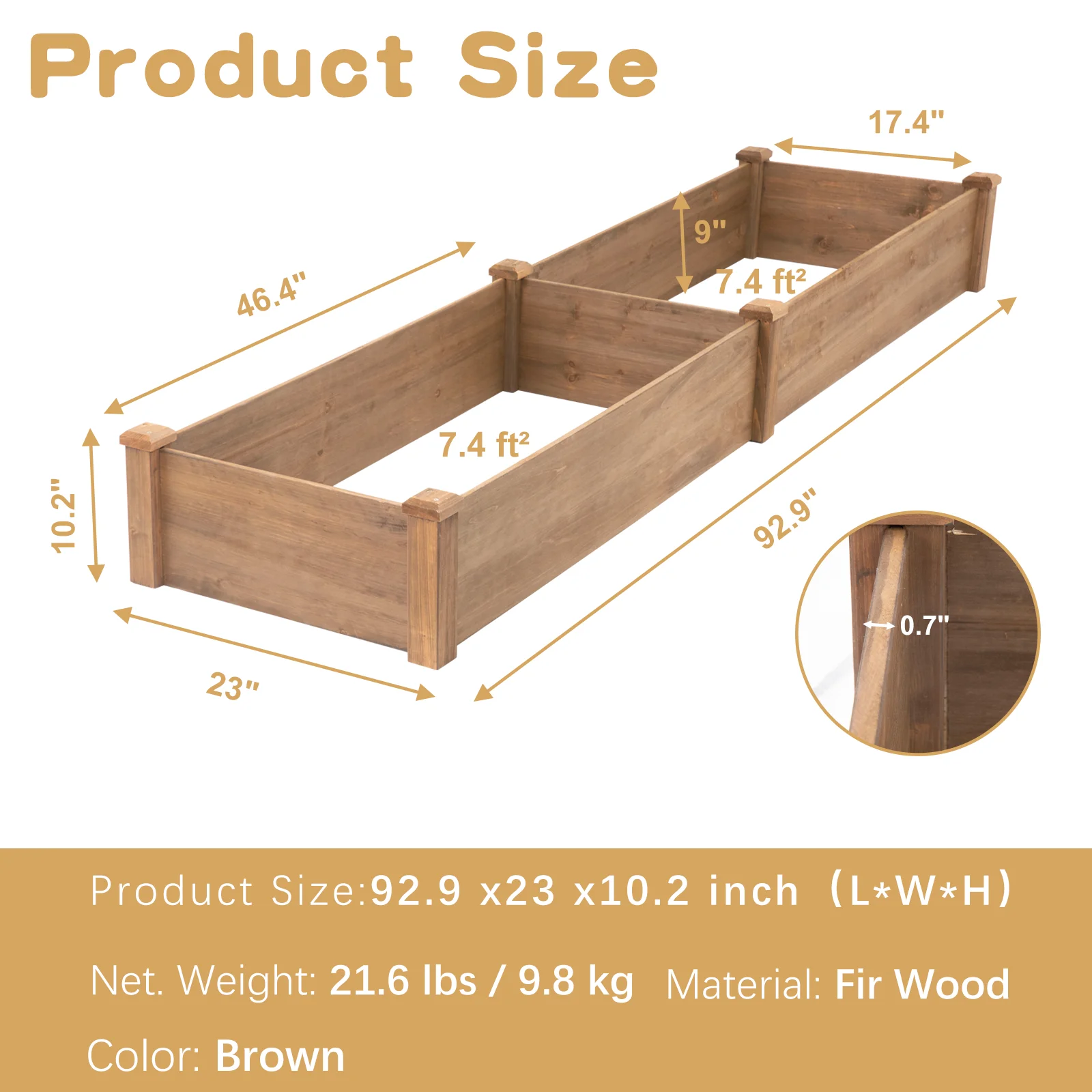 Gowoodhut GF20 Raised Garden Bed,Outdoor Wood Planter Box,High-end Natural fir Wood boltless assemblyfor Vegetables, Flowers, Herbs, and Succulents,w/Non-Woven Pad, 93 x 23 x 10in - Image 8