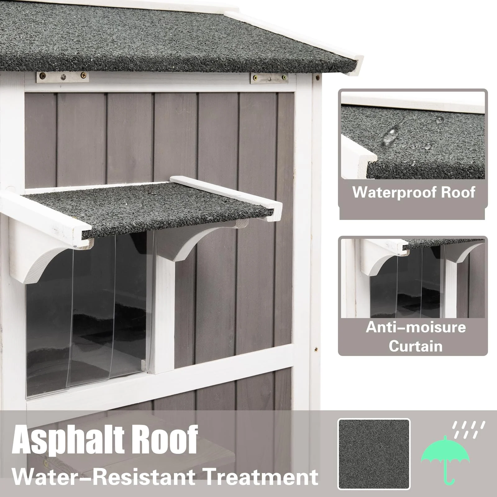 Gowoodhut PET04 Cat House Indoor Outdoor Feral Cat Shelter Kitty House with Escape Door, Gray - Image 8