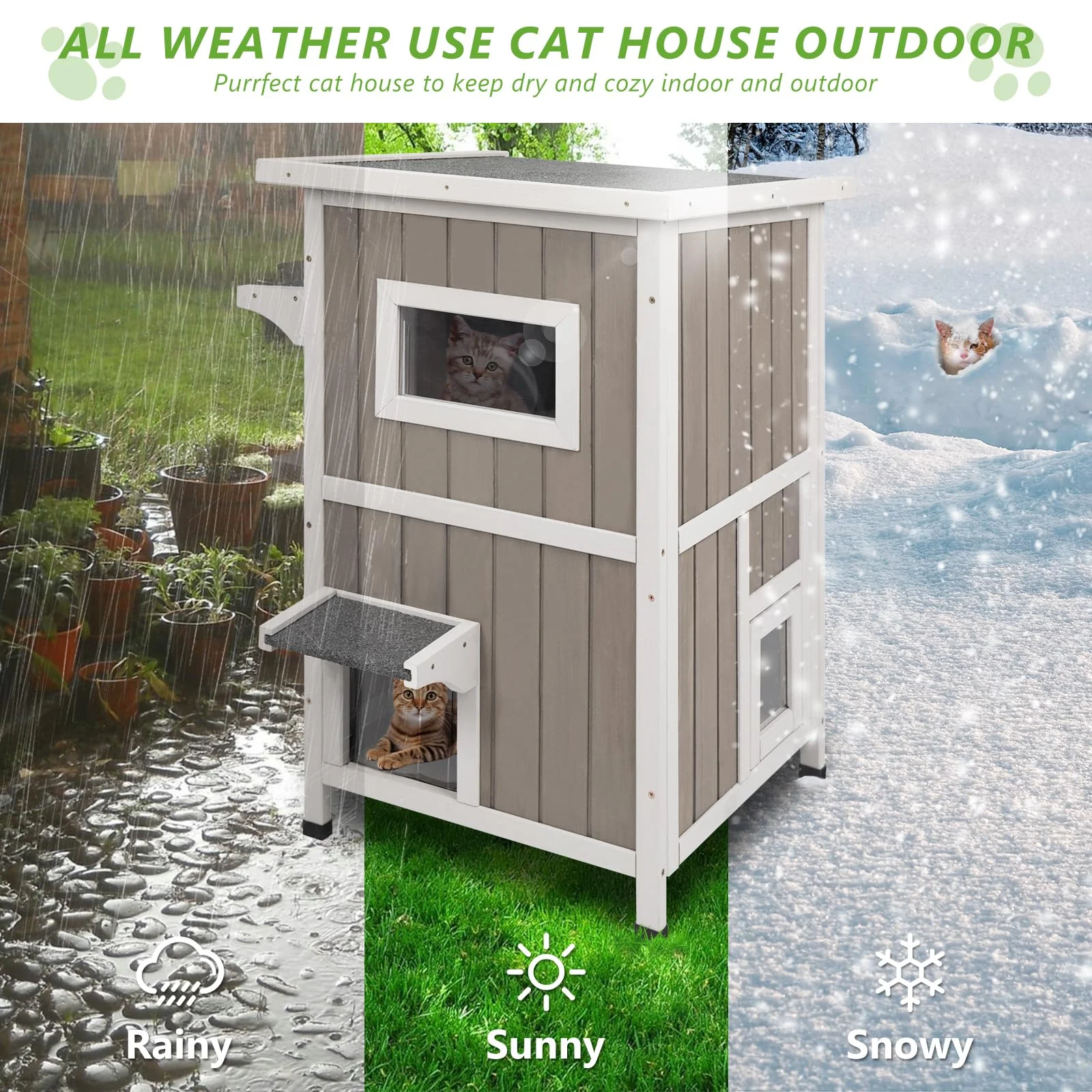 Gowoodhut PET20 Outdoor Cat House, 2-Story Feral Cat House with Escape Doors for Outside, Weatherproof - Image 8