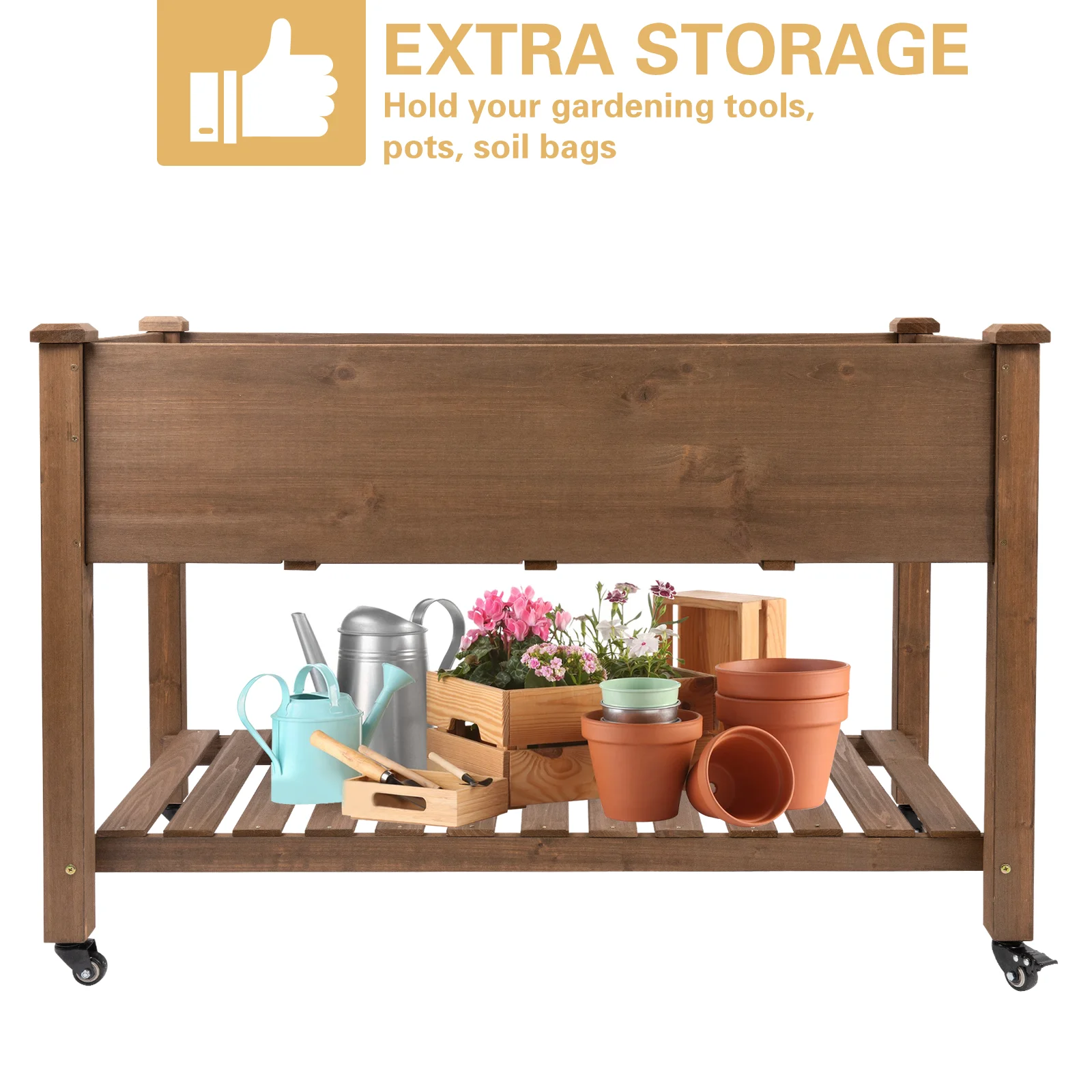 Gowoodhut GF22W Raised Garden Bed with Wheels 48x24x30in, Wood Planter for Vegetables, Flowers, Herbs – Suitable for Backyard, Patio, Balcony, Terrace, Veranda (Brown) - Image 9