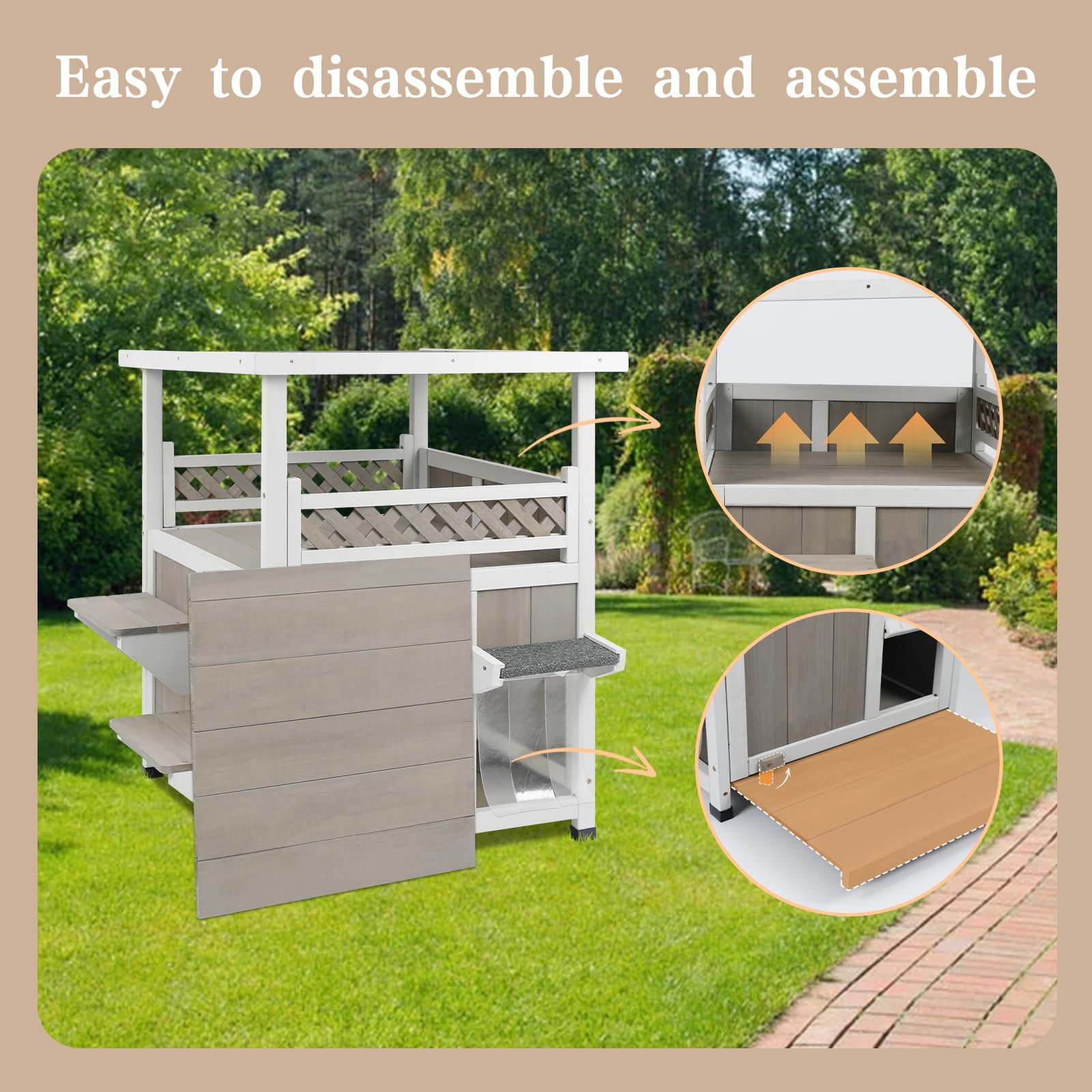 Gowoodhut PET09 Two Story Cat House Outdoor Weatherproof, Wooden Outside Feral Cat Shelter - Image 4