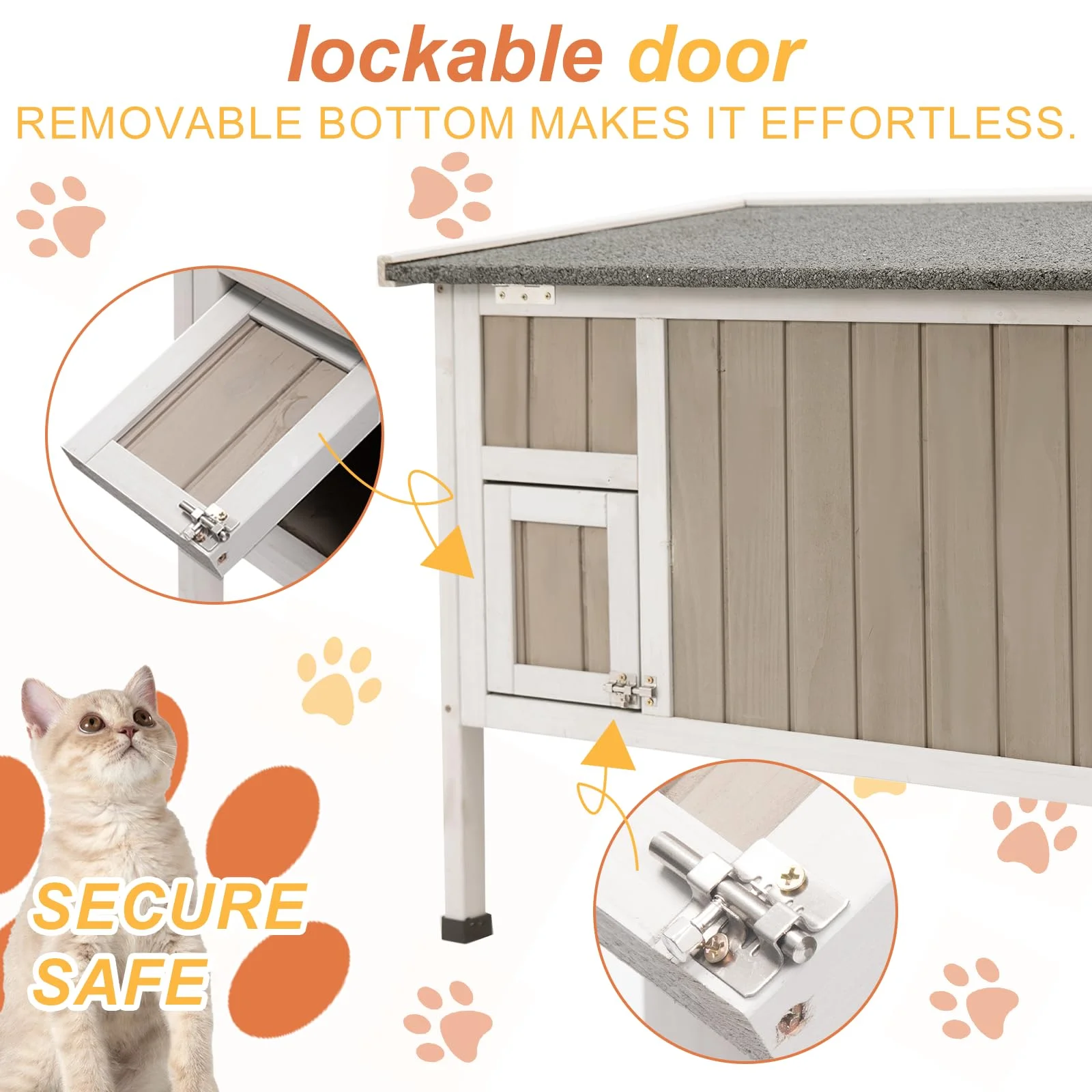 Gowoodhut PET17 Cat House Insulated Wooden Cat Shelter for Outdoor with Escape Door, Gray - Image 3