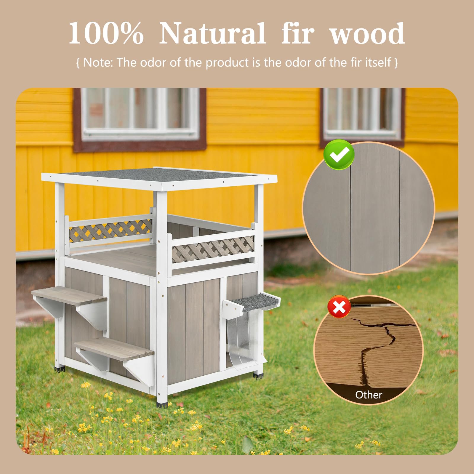 Gowoodhut PET09 Two Story Cat House Outdoor Weatherproof, Wooden Outside Feral Cat Shelter - Image 5