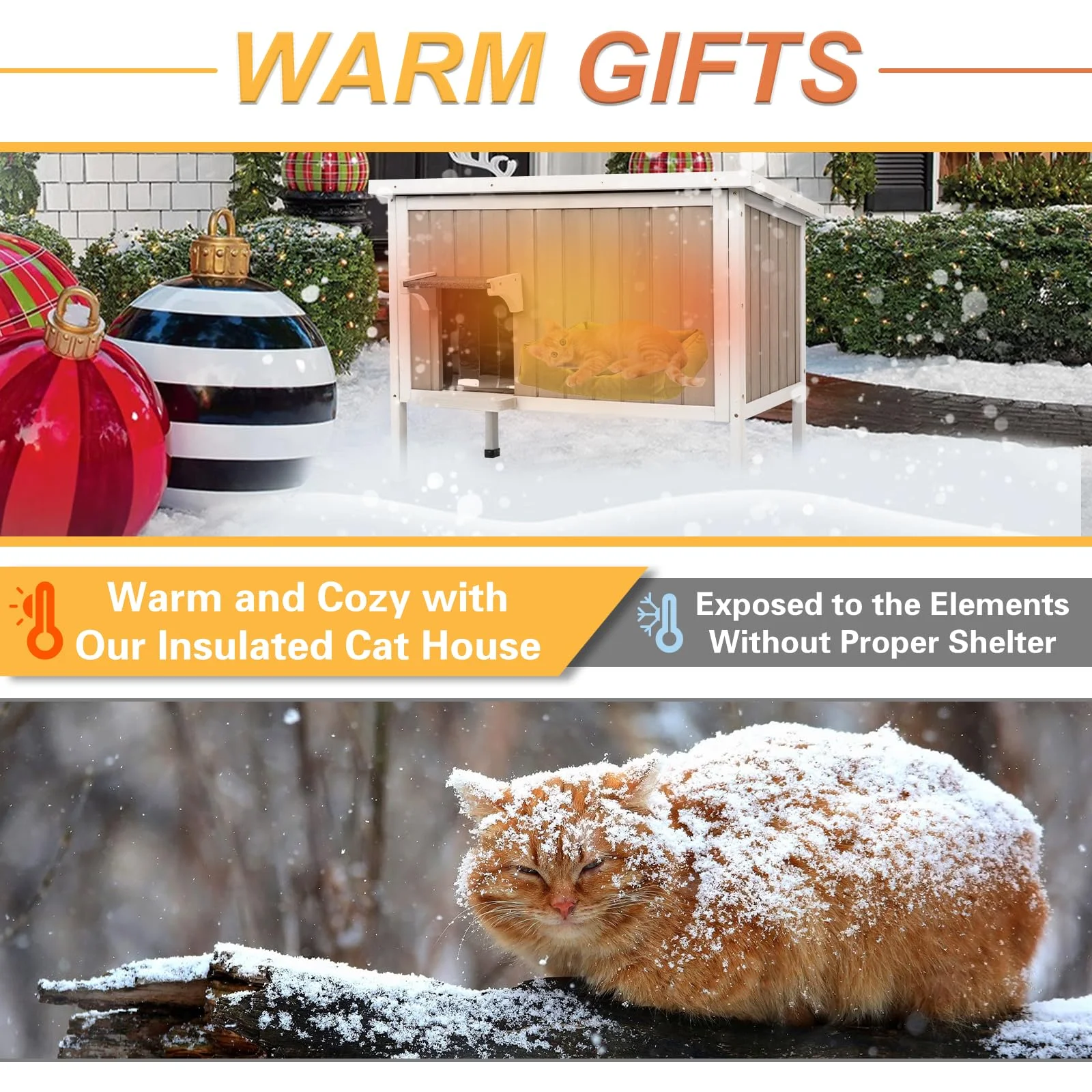 Gowoodhut PET17 Cat House Insulated Wooden Cat Shelter for Outdoor with Escape Door, Gray - Image 7