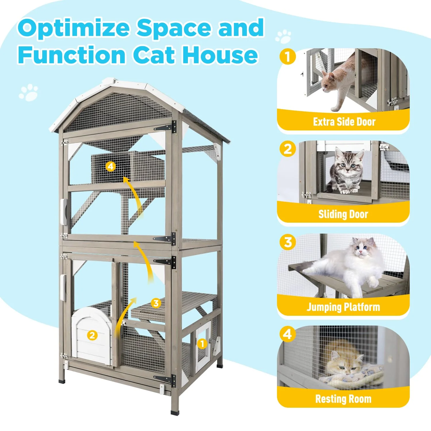 Gowoodhut CAT12 Cat House Outdoor Catio Enclosures Indoor Kitten Cages,Waterproof Roof - Image 5