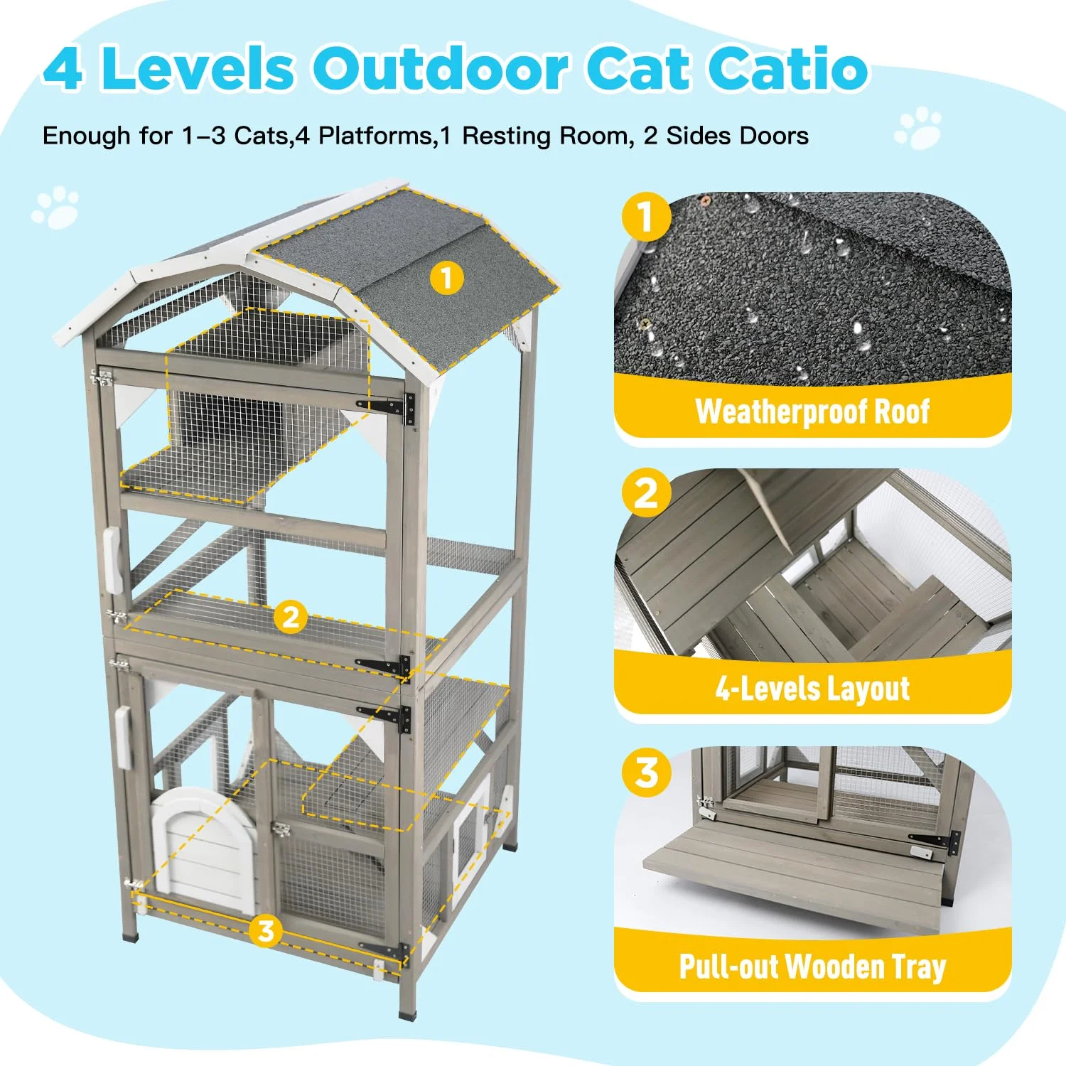 Gowoodhut CAT12 Cat House Outdoor Catio Enclosures Indoor Kitten Cages,Waterproof Roof - Image 8