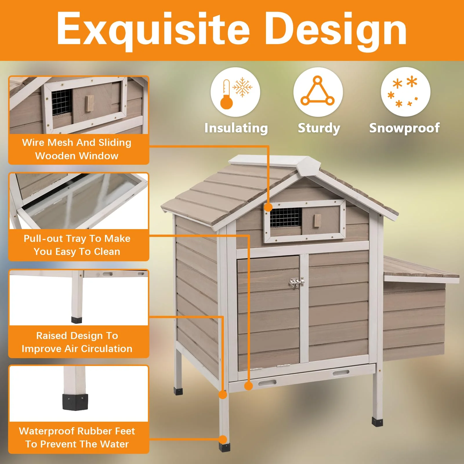 Gowoodhut PET25 Chicken Coop Wooden Poultry Cage Outdoor with Nesting Box, Legs, Tray - Image 3
