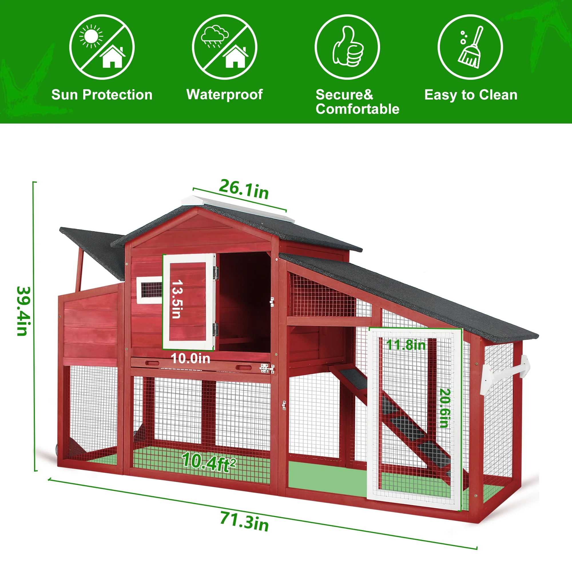 Gowoodhut PET01 Chicken Coop Large Outdoor Wooden Chicken Red - Image 3