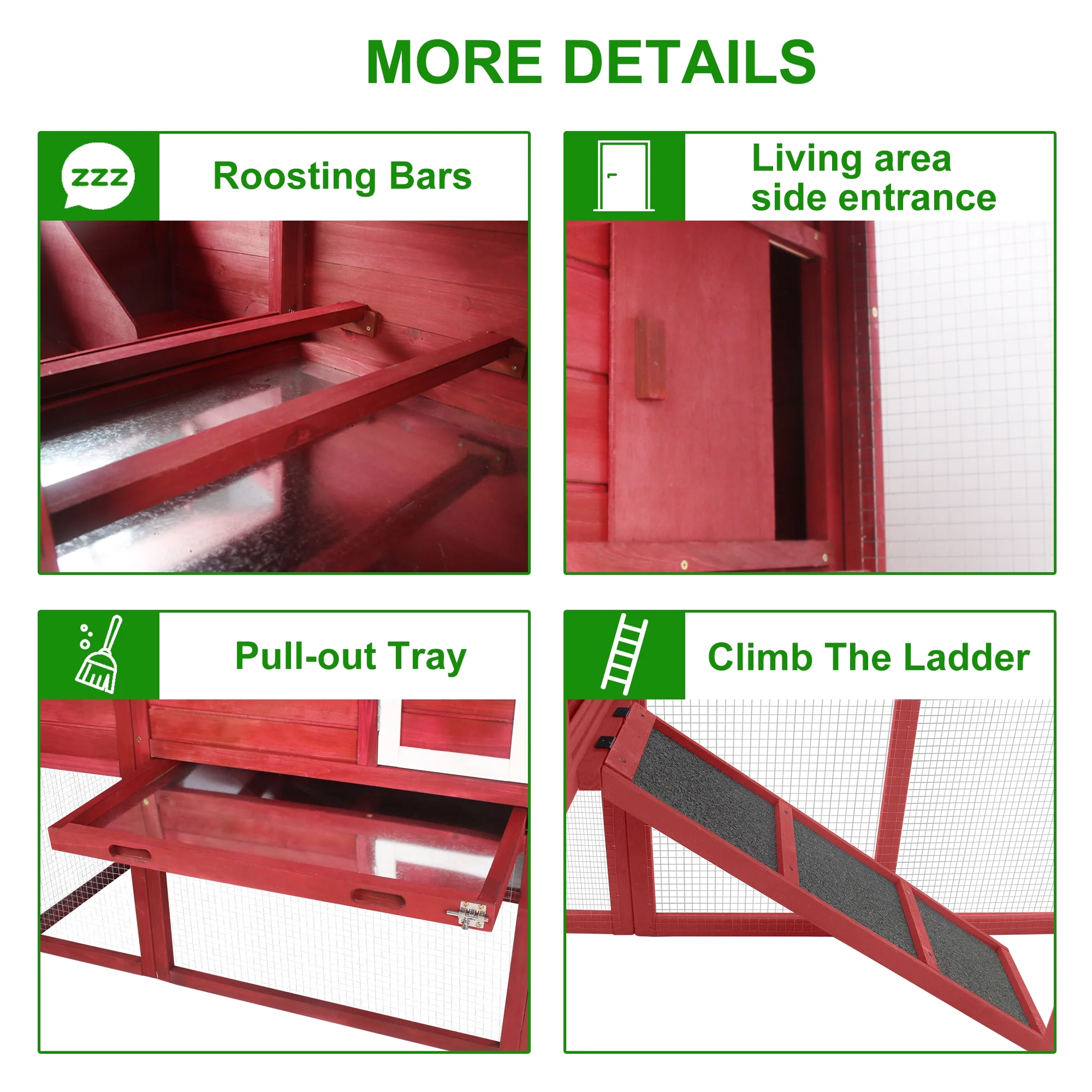 Gowoodhut PET01 Chicken Coop Large Outdoor Wooden Chicken Red - Image 4