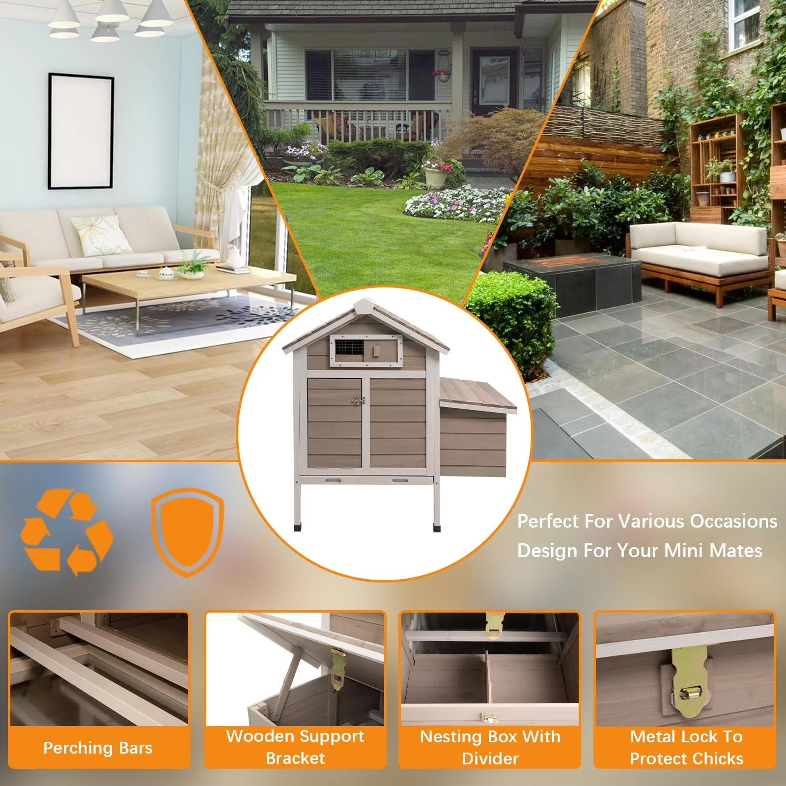 Gowoodhut PET25 Chicken Coop Wooden Poultry Cage Outdoor with Nesting Box, Legs, Tray - Image 5