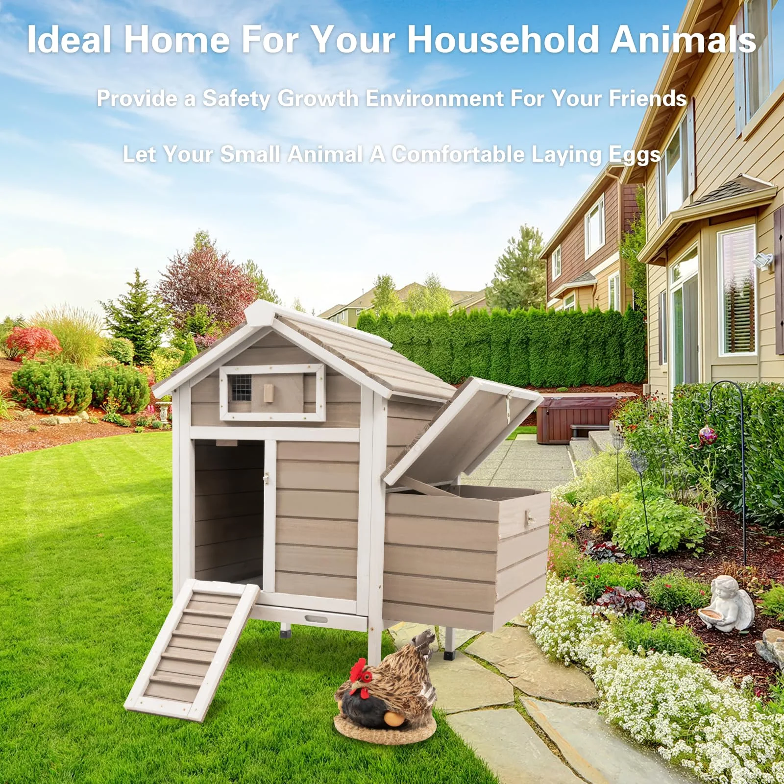 Gowoodhut PET25 Chicken Coop Wooden Poultry Cage Outdoor with Nesting Box, Legs, Tray - Image 6