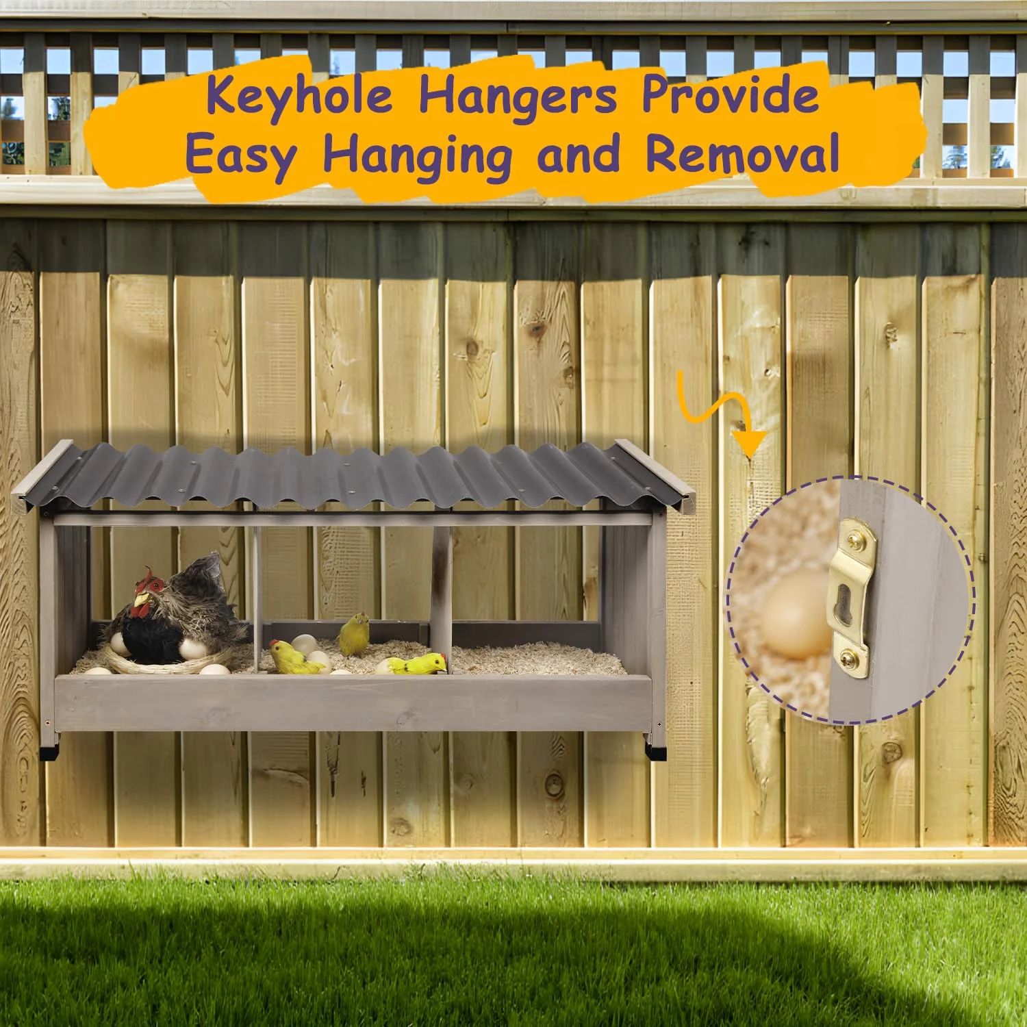 Gowoodhut PET56 Chicken Nesting Box, 3 Compartments Wooden Chicken Coop - Image 5