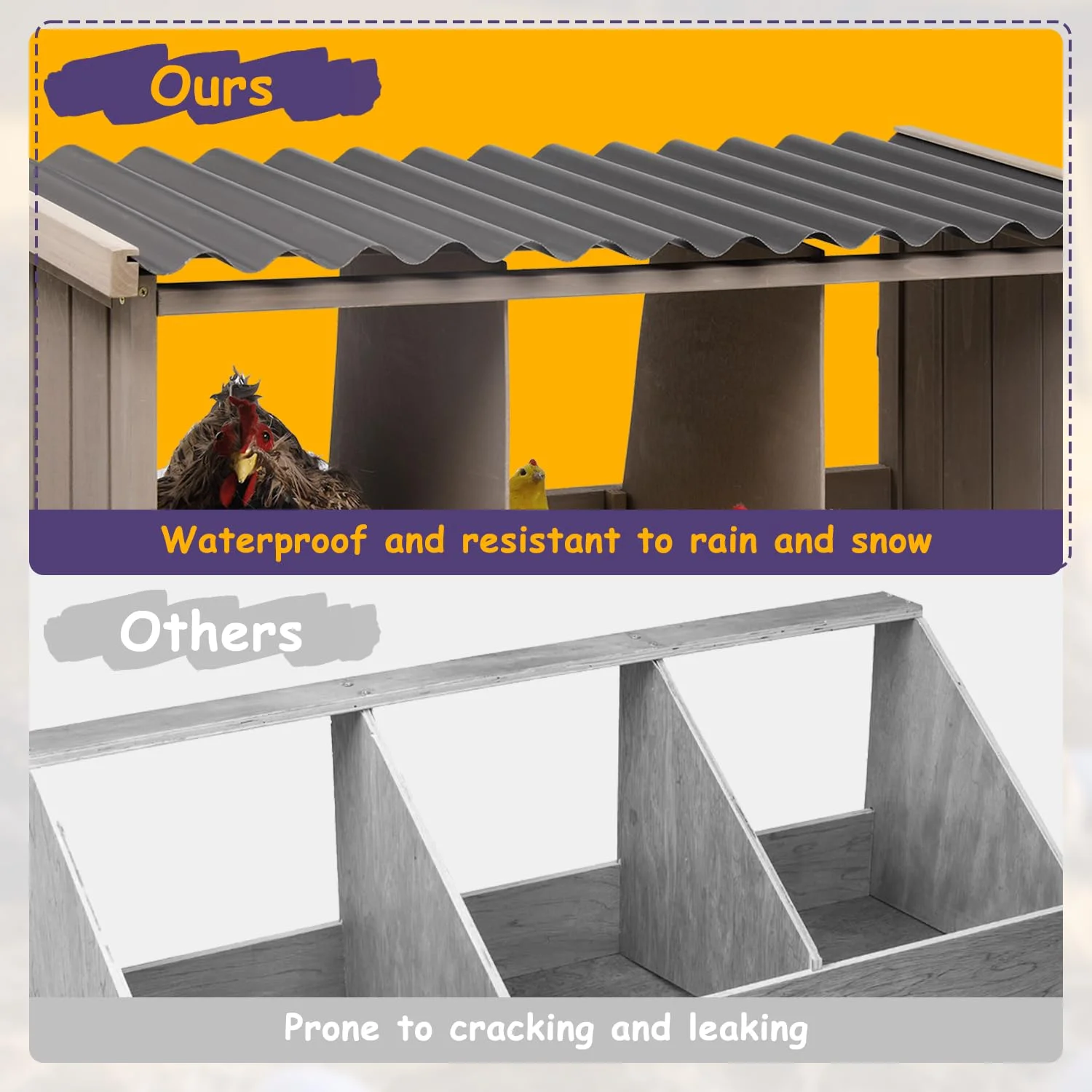 Gowoodhut PET56 Chicken Nesting Box, 3 Compartments Wooden Chicken Coop - Image 7