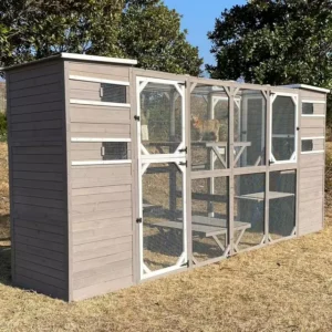 Gowoodhut Large Outdoor Catio Cat Enclosures - Wooden Cat House Weatherproof with Multi Platforms & Weather Resistant Roof, Catio Combined- 71" H 77" L