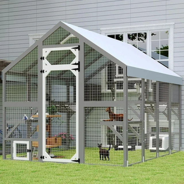 Gowoodhut Extra Large Catio Outdoor Cat Enclosure Waterproof, Walk-in Outdoor Pet House for Multiple Cats, Catio Cat Run Cage with Bridges, Weatherproof Full Cover, 8 Platforms, 2 Resting Box - Image 6